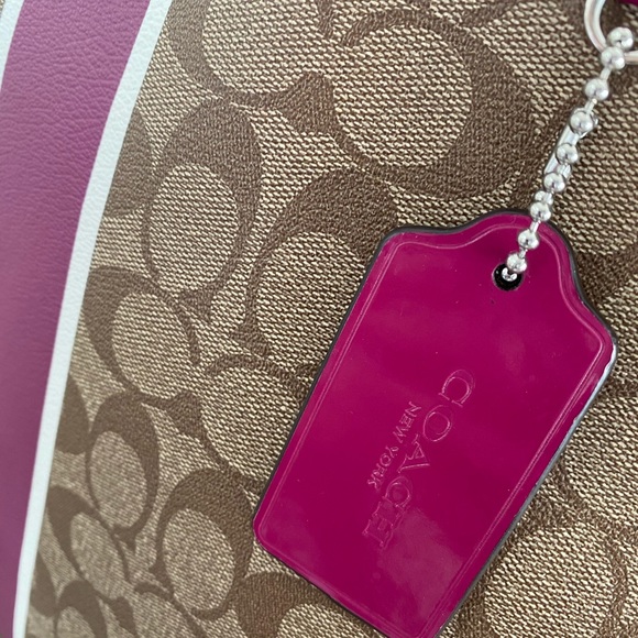 Coach Signature stripe tote bag, khaki/magenta - Picture 4 of 8